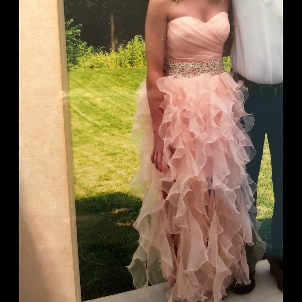 Stunning strapless hi-low formal dress